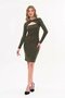 Apsen Women's Khaki Windowed Long Sleeve Detailed Short Winter Knitwear Dress 4463-95