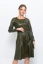 Apsen Women's Khaki Crew Neck Leather Look Winter Dress with Tie Detail 4357-100 - 3