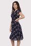Apsen Women's Color Black Tie Detail Double Breasted Collar Midi Length Patterned Chiffon Dress 4300-110 - 5