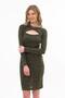 Apsen Women's Khaki Windowed Long Sleeve Detailed Short Winter Knitwear Dress 4463-95 - 5