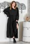 Black Shirt Collar Buttoned Long Sleeve Ruffle Hem Casual Woven Dress 145 60 - 4