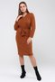Apsen Women's Tan V-Neck Tricot Dress with Belted Detail, Winter Midi Length Dress 4452-110 - 3