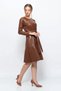Apsen Women's Tan Crew Neck Leather Look Winter Dress with Tie Detail 4357-100 - 2