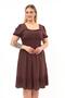 Apsen Women's Brown Square Neck Ruffle Detail Midi Length Summer Viscon Dress 4467-110 - 5