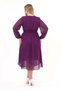 Apsen Women's Purple Crew Neck Long Sleeve Detailed Midi Length Chiffon Dress 4466/120 - 6