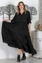 Black Shirt Collar Buttoned Long Sleeve Ruffle Hem Casual Woven Dress 145 60