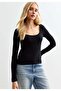 Women's Long Sleeve, Deep Pool Neck Blouse, Ribbed Camisole Fabric