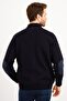 Men's Pique Woven Zipper Pocket Knitwear Coat Dark Navy Blue - 2