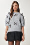Short Sleeve Bowknot Knitwear Blouse Gray Ldp0031 - 3