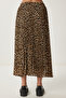 Leopard Print Pleated Woven Skirt Black Beige Lwf0021 - 6