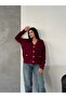 Striped Buttoned Pocket Detailed Oversize Knitted Cardigan - 4