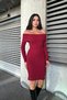 Madonna Collar Ribbed Knit Knitwear Dress Long Sleeve Stretchy Corded Fabric Winter Mini Dress - 5