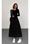 Women's Flared Maxi Dress with Flared Skirt and Combined Long Sleeves - 5