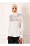 Navy Blue Polka Dot Satin Tunic with Pearl Button Detail - Polka Dot Printed - Refka - 3