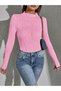 Women's Textured Elastane Ruffled Round Neck Long Sleeve T-Shirt - 5