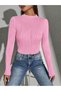 Women's Textured Elastane Ruffled Round Neck Long Sleeve T-Shirt