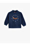 Long Sleeve Fox Printed Stand Collar Raised Cotton Sweatshirt