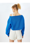 Raised Slogan Printed Boat Neck Crop Sweatshirt - 4