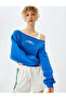 Raised Slogan Printed Boat Neck Crop Sweatshirt