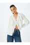 Flounces Ruffles Long Balloon Sleeve Front Tie Blouse