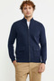 Woolen Stand Collar Zippered Pocket Knitwear Coat - Navy Blue - 2