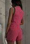 Women's Fuchsia Houndstooth Patterned Button Detailed Crop Vest 23s12002 - 2