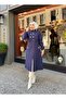 Intermediate Size Buttoned Front Imported Cashmere Coat / M0111 - Navy Blue