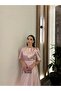 Crew Neck Midi Length Pink Satin Nehir Dress - 4