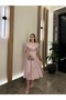 Crew Neck Midi Length Pink Satin Nehir Dress