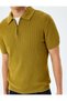 Half Zipper Cotton Textured Short Sleeve Knitwear T-Shirt - 5