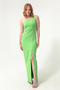 Women's Pistachio Green One Shoulder Slit Midi Dress - 3