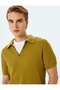 Half Zipper Cotton Textured Short Sleeve Knitwear T-Shirt - 2