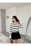 Women's White Polo Neck Striped Thick Knitwear Sweater - 4