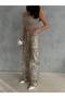 Zeo Basic Gold Leopard Patterned Varak Printed Wide Leg Pants - 5