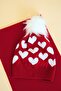Children's Heart Patterned Pompom Scarf Beanie Set 7-9 & 10-12 Years Old Red Chkıds105 - 4