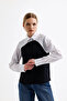 Women's Black Block Garnished Special Design Poplin Woven Shirt - 3