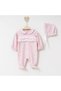 Newborn Baby Girl Cotton Jumpsuit Hospital Release Lora Hat Tulle Detailed Jumpsuit with Booties Baby Set - 4
