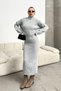 Women's Gray High-Neck Knitted Motif Crop Sweater and Knitwear Dress Set Bc231004 - 4