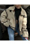 Ecru Plush Oversize Biker Coat - 3