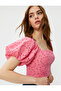 Crop Embroidered Blouse Balloon Sleeve Elastic