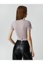 Crop T-Shirt Crew Neck Short Sleeve Glitter Tie Waist - 4