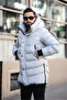 Men's Winter Long Coat with Hooded Side Zipper Detail