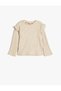 Crew Neck Long Sleeve Ruffle Detail T-Shirt