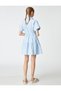 Poplin Shirt Dress Short Sleeve Buttoned Flounced Waist Gathered Bow Detail - 4
