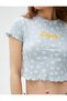 Crop T-Shirt Printed Short Sleeve Crew Neck Cotton - 5