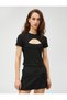 Crew Neck T-Shirt Short Sleeve Window Detailed Ribbed - 3