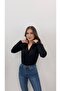 Women's Black Double Breasted Shoulder Dress Detailled Bottom Bodysuit with Bodysuit