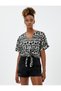 Crop Shirt Tie Front V Neck Linen Blend - 3