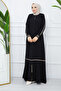 Tesettür Gi̇yi̇m Medi̇ne İpeği̇ Black Ferace Cream Color Striped Ko Ri̇bana Cuffed Black - 2