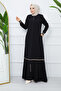 Tesettür Gi̇yi̇m Medi̇ne İpeği̇ Black Ferace Cream Color Striped Ko Ri̇bana Cuffed Black - 6